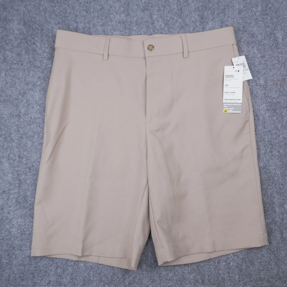 Grand Slam Performance Golf Shorts Men 34 Tan Expandable Waist UPF 50 GSBF8063KO
